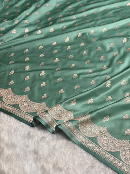 Sea Green Scallop Booti Mashru Silk Banarasi Saree MSM-35