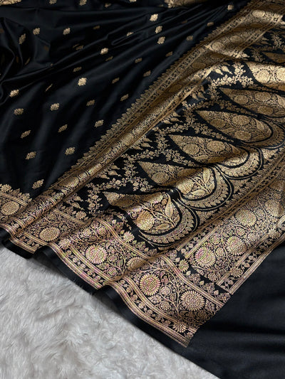 Banarasi Satin Katan Saree in Black Shades SK82