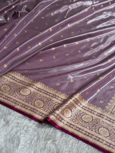 Banarasi Grape Shades Cross Pattern Banarasi Satin Silk Saree SS52