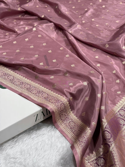 Mauve Shades With Contrast Border Crepe Silky Katan Banarasi Saree CSK-07