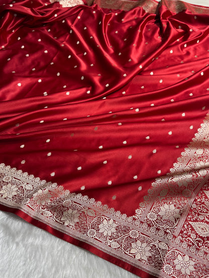 Premium Maroon Shades Floral Border Mashru Silk Saree