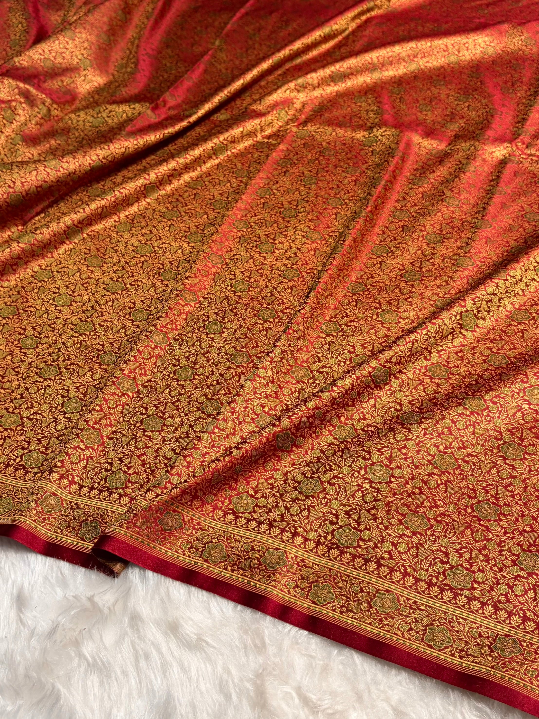 Greenish Maroon Jamawar Tanchoi Katan Silk Saree SKTM-14