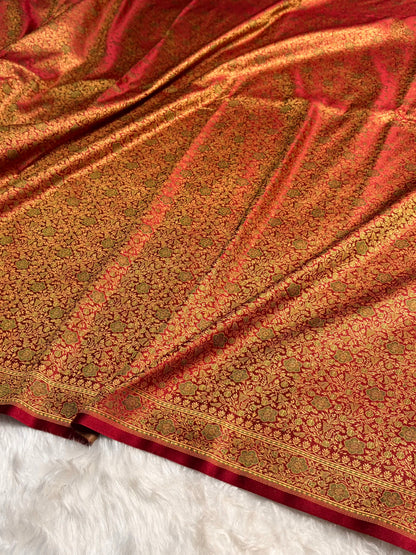 Greenish Maroon Jamawar Tanchoi Katan Silk Saree SKTM-14