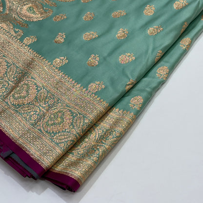 Floral boota Satin katan Silk Saree In Sea Green Shades