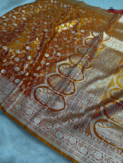 Light Wight Satin Silk Jaal in Fire Gold Shades SS17