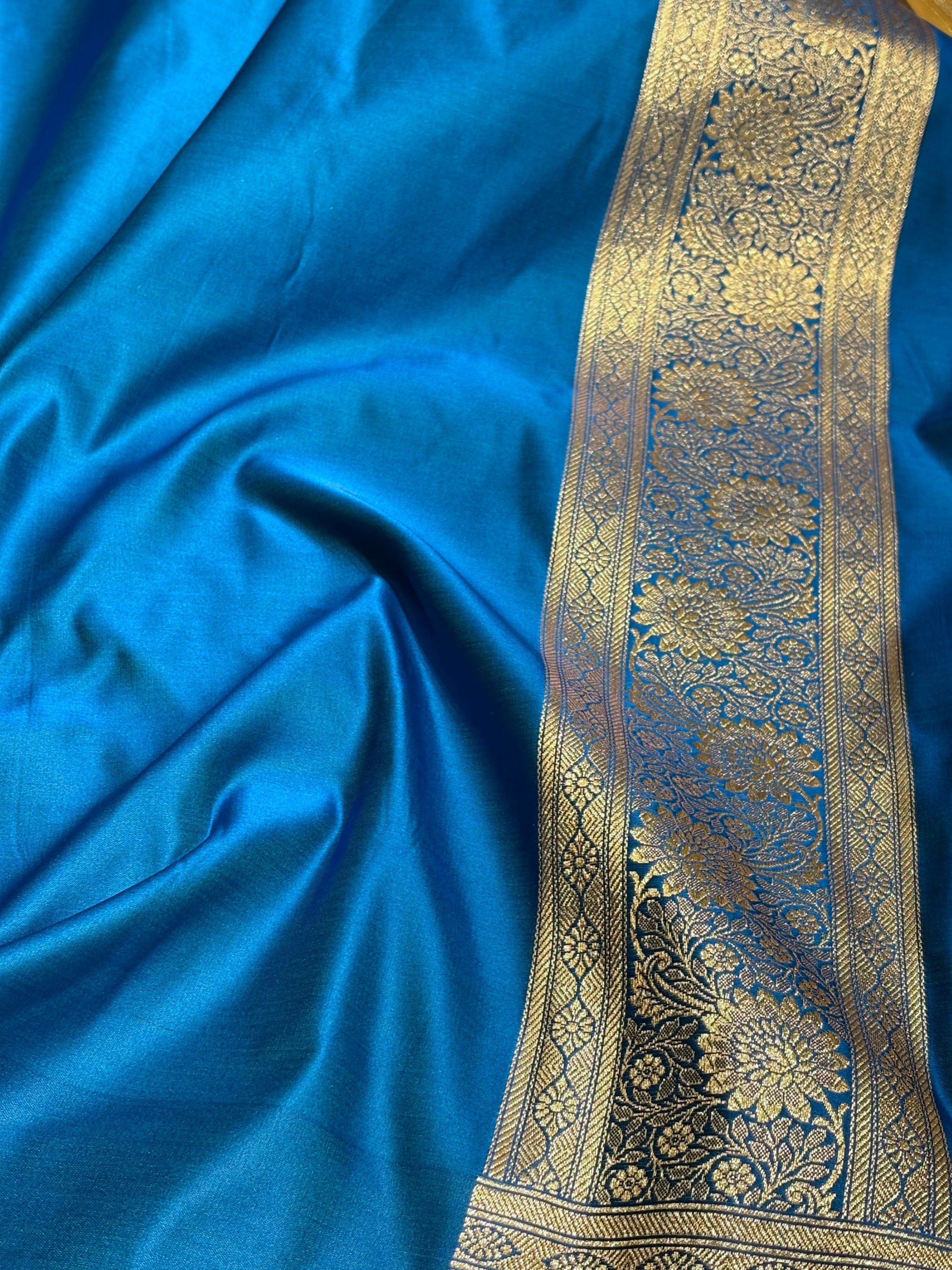 Rose Gold with Firozi Booti Satin Katan Silk Saree SK29