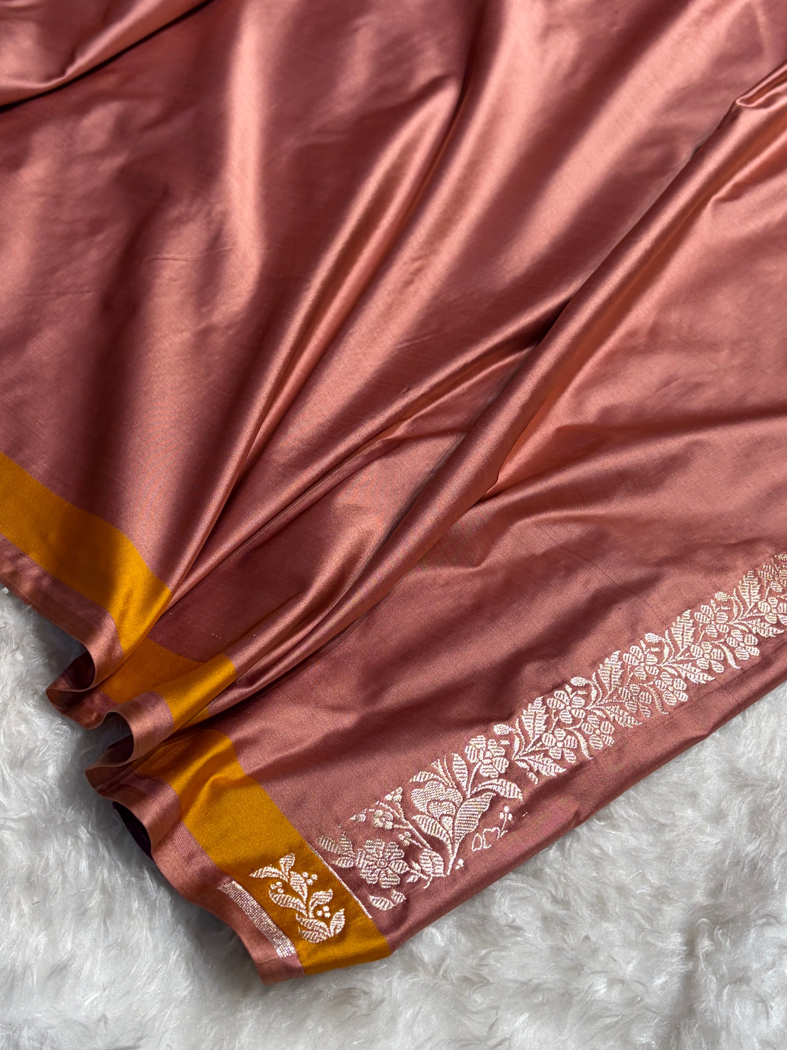 Banarasi Copper Shades Floral Minakari Skirt Border Mashru Silk Saree MSM-83