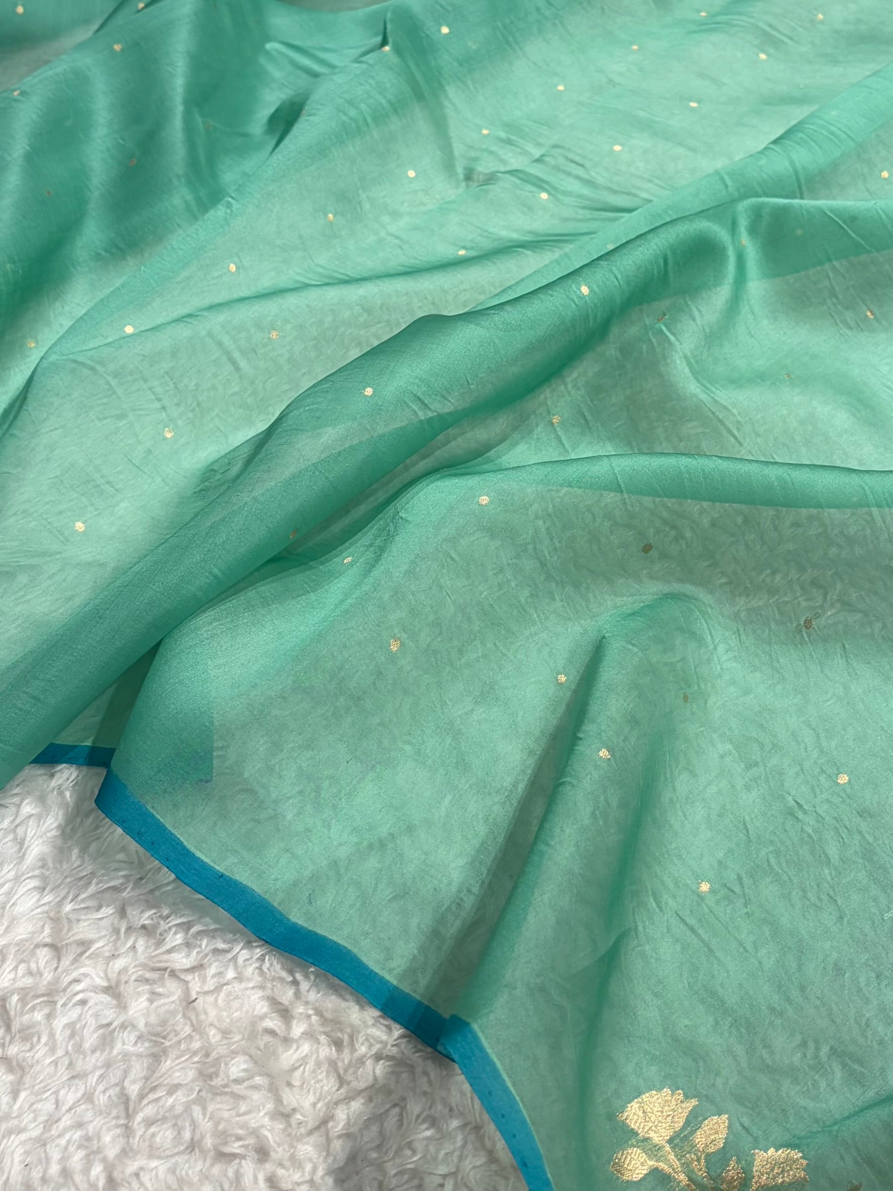 Banarasi Pure Organza Sea Green Shades Banarasi Silk Saree PO-35