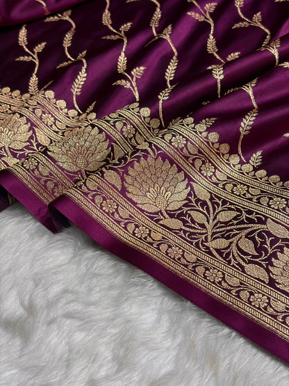 Wine Pattern Satin Katan Silk saree SK37