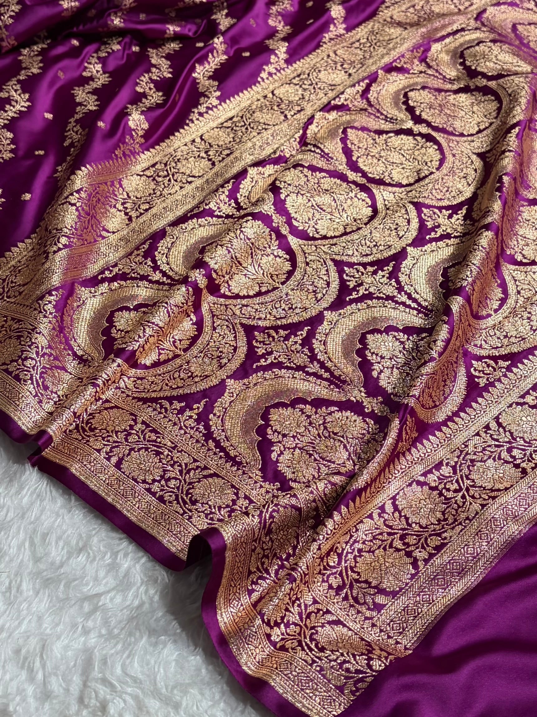 Banarasi Satin Katan Saree With Boota in Dark Magenta Shades SK108