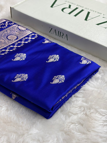 Royal Blue Shades Banarasi Boota Pattern Floral Mashru Silk Saree MSM-114