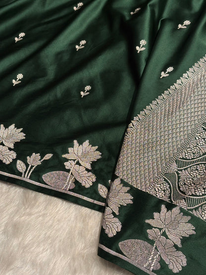 Dark Bottle Green Booti Motif Mashru Silk Saree