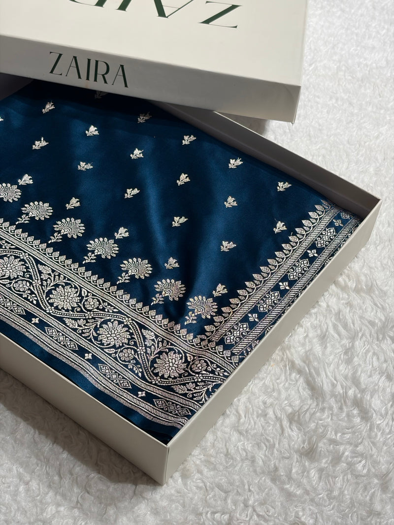 Banarasi German Blue Shades Booti Mashru Silk Saree MCS72