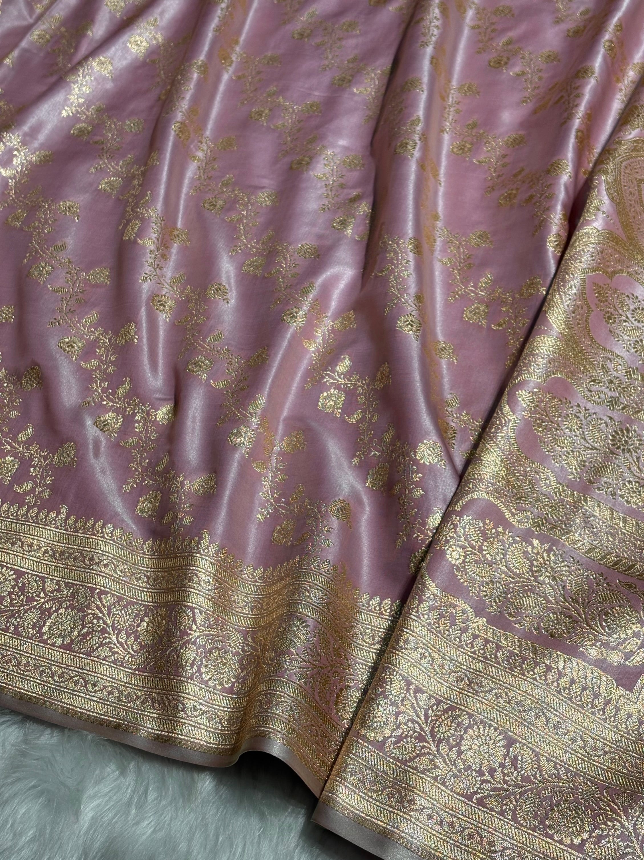 Blush Pink Shades Banarasi  Cross Jaal Satin Silk Saree SS11