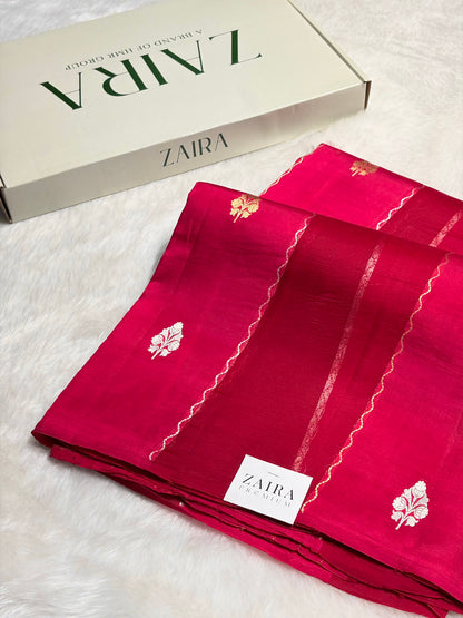 Pinkish Red Shades Rangkart Handwoven Pure Katan Raw Mango Silk RM-45
