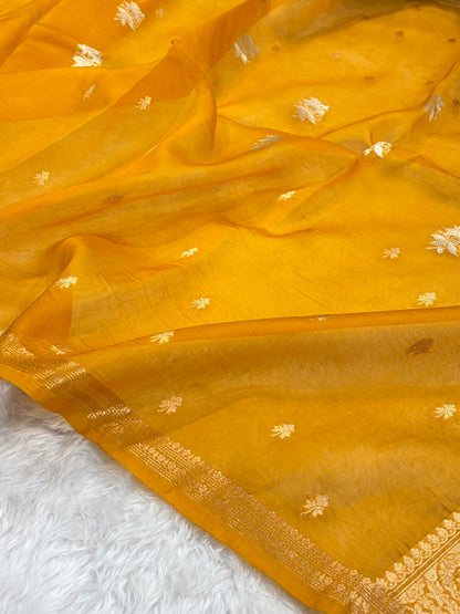 Banarasi Pure Organza Mustard Shades Banarasi Silk Saree PO-34