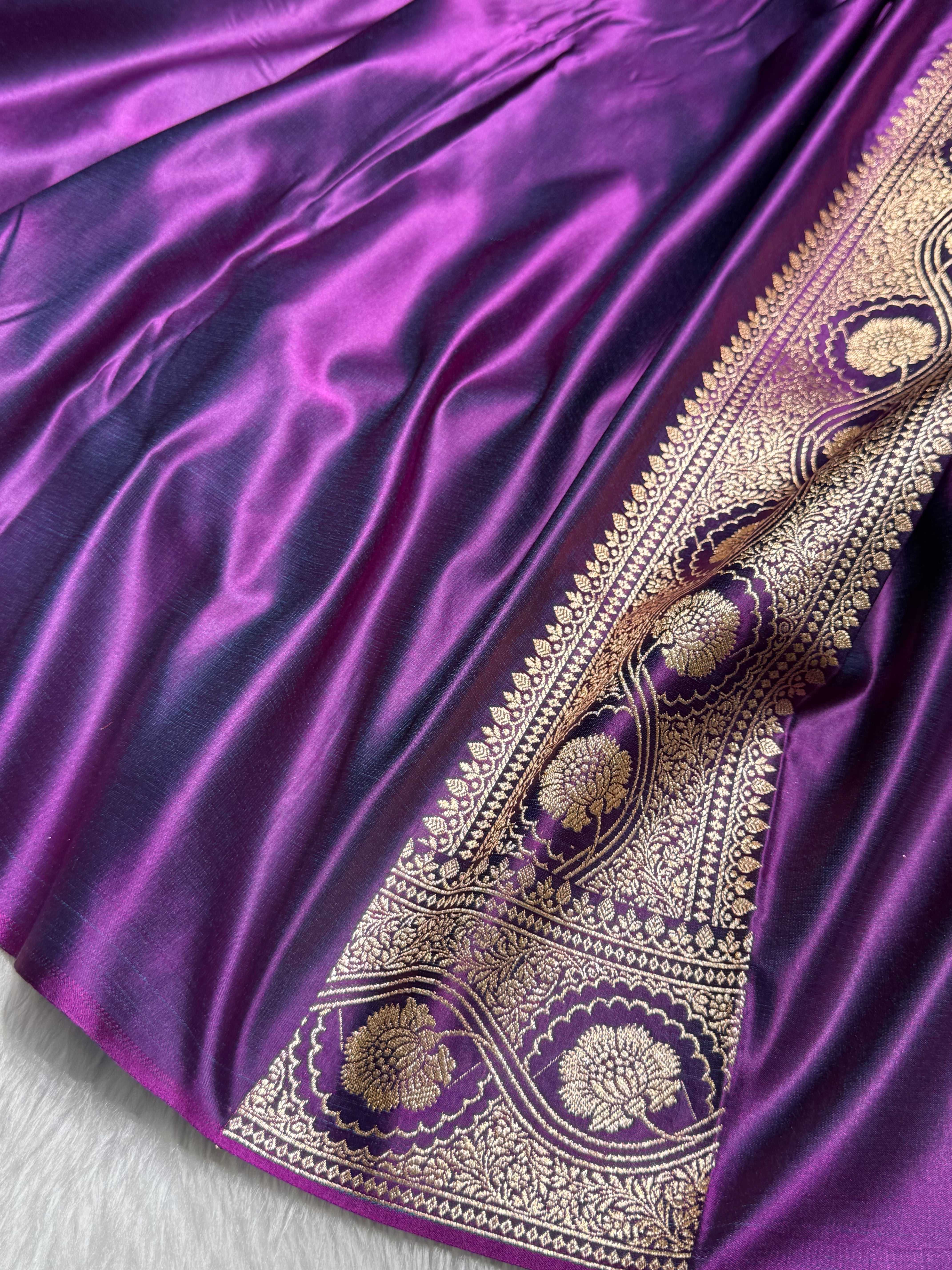 Cross Purple Booti Pattern Satin Katan Silk Saree SK54