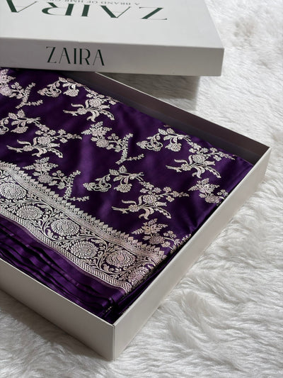 Banarasi Floral Jaal Pattern in Purple Shades Floral Mashru Silk Saree MCS98