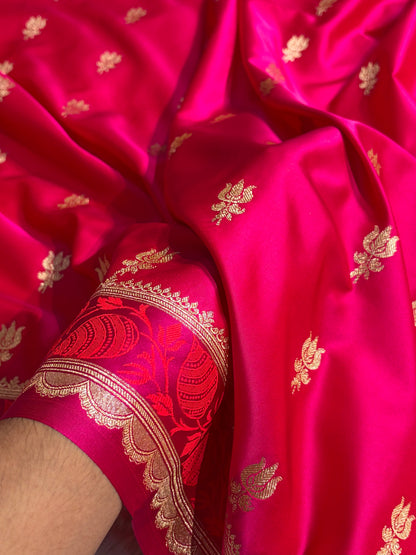 Banarasi Satin Katan Saree Booti Pattern in Cross Rani Shades SK139