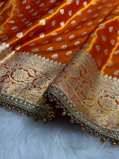 Gold Shades Satin Silk Banarasi Saree X Ghongroo SS01xG