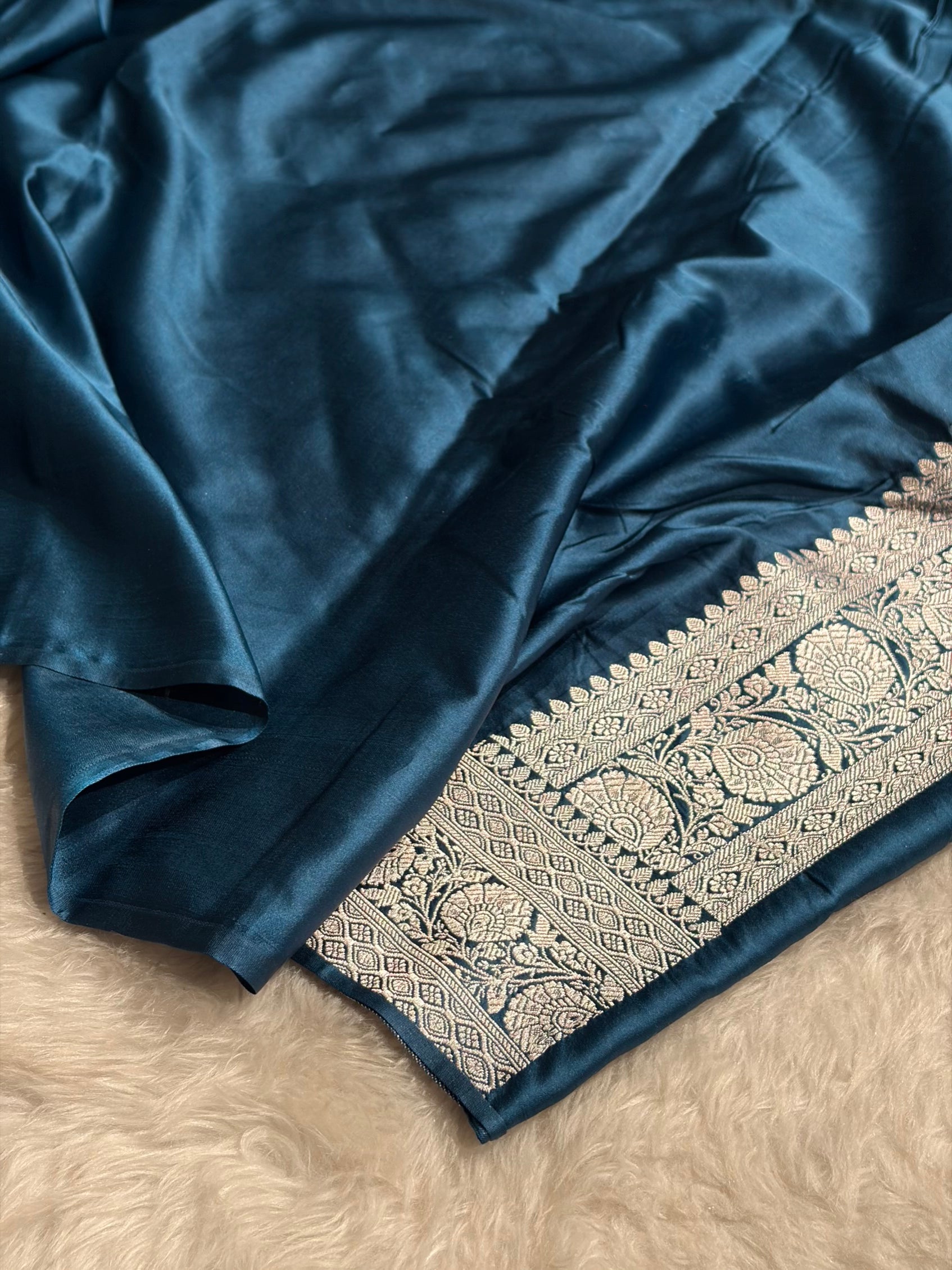 German Blue Shade With Minakari Booti Mashru Silk Saree
