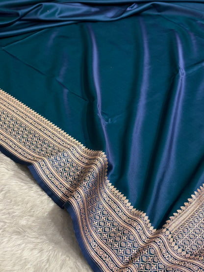 Banarasi Plain Peacock Shades With Minakari Pallu Mashru Silk Saree MS82