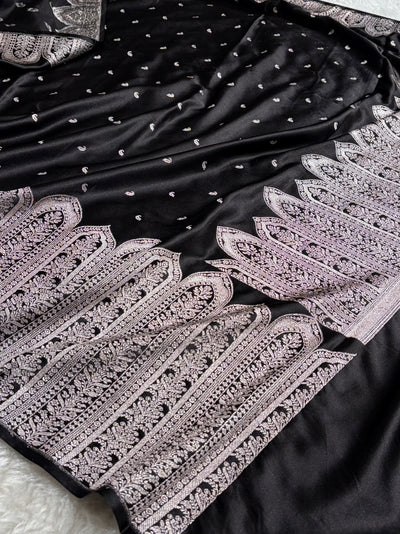 Skirt Border Bridal Black Mashru Silk Saree MCS13