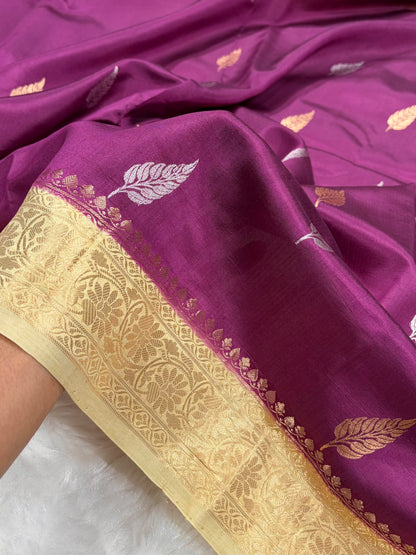 Banarasi Wine With Tusser Contrast Shades Boota Handwoven Pure Paper Silk RM-77