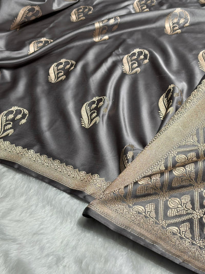 Dusty Gray Shades Unique Boota Motif Mashru Silk Saree MCS12