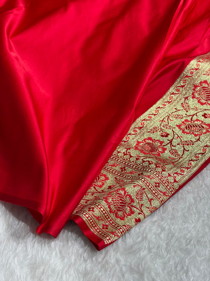 Banarasi Satin Katan Saree in Red Shades
