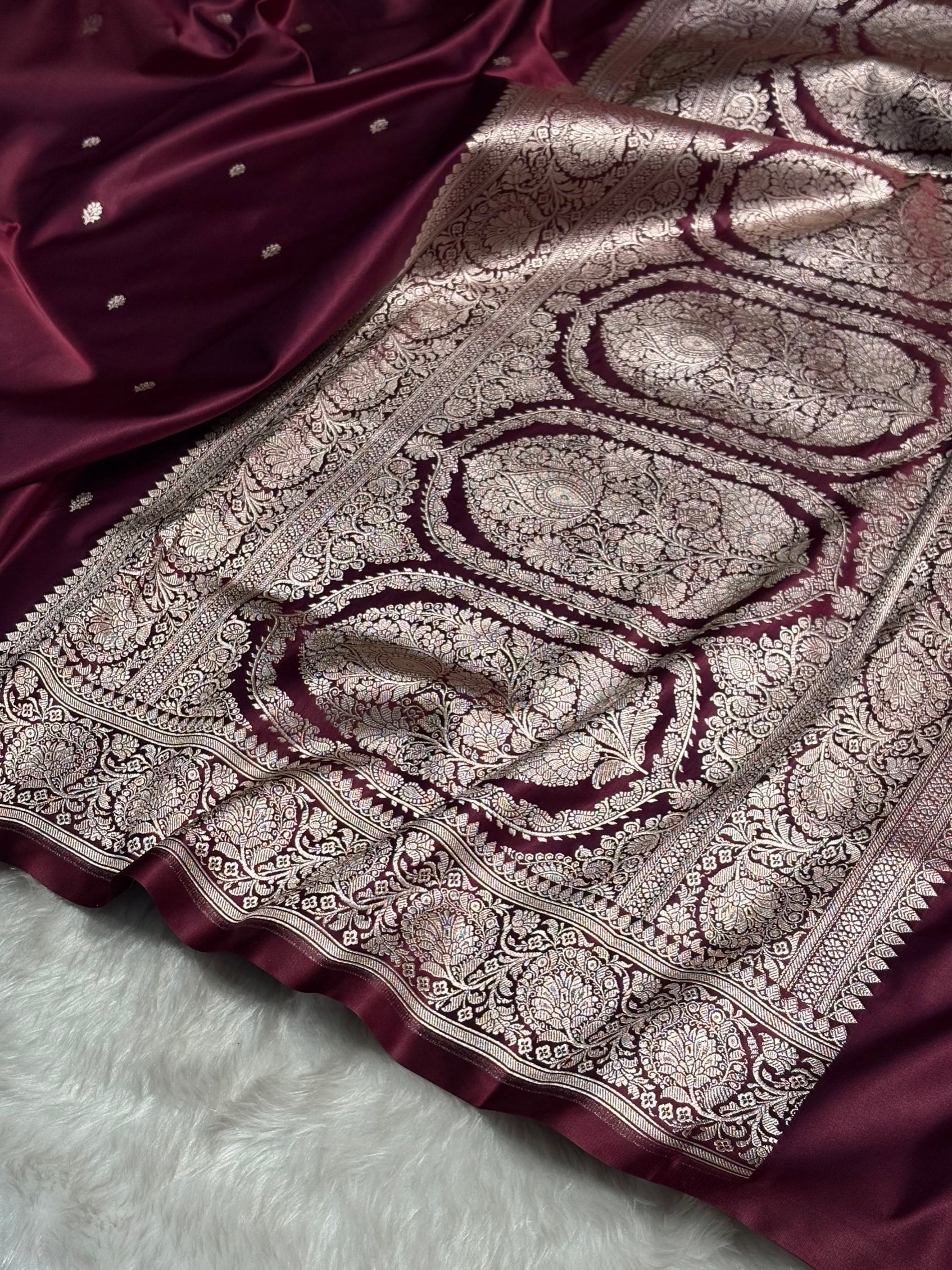 Wine Floral Boota With Floral Border Mashru Silk Saree MSM-81