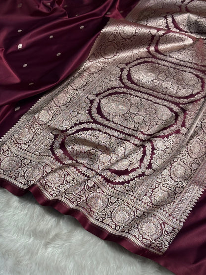 Wine Floral Boota With Floral Border Mashru Silk Saree MSM-81