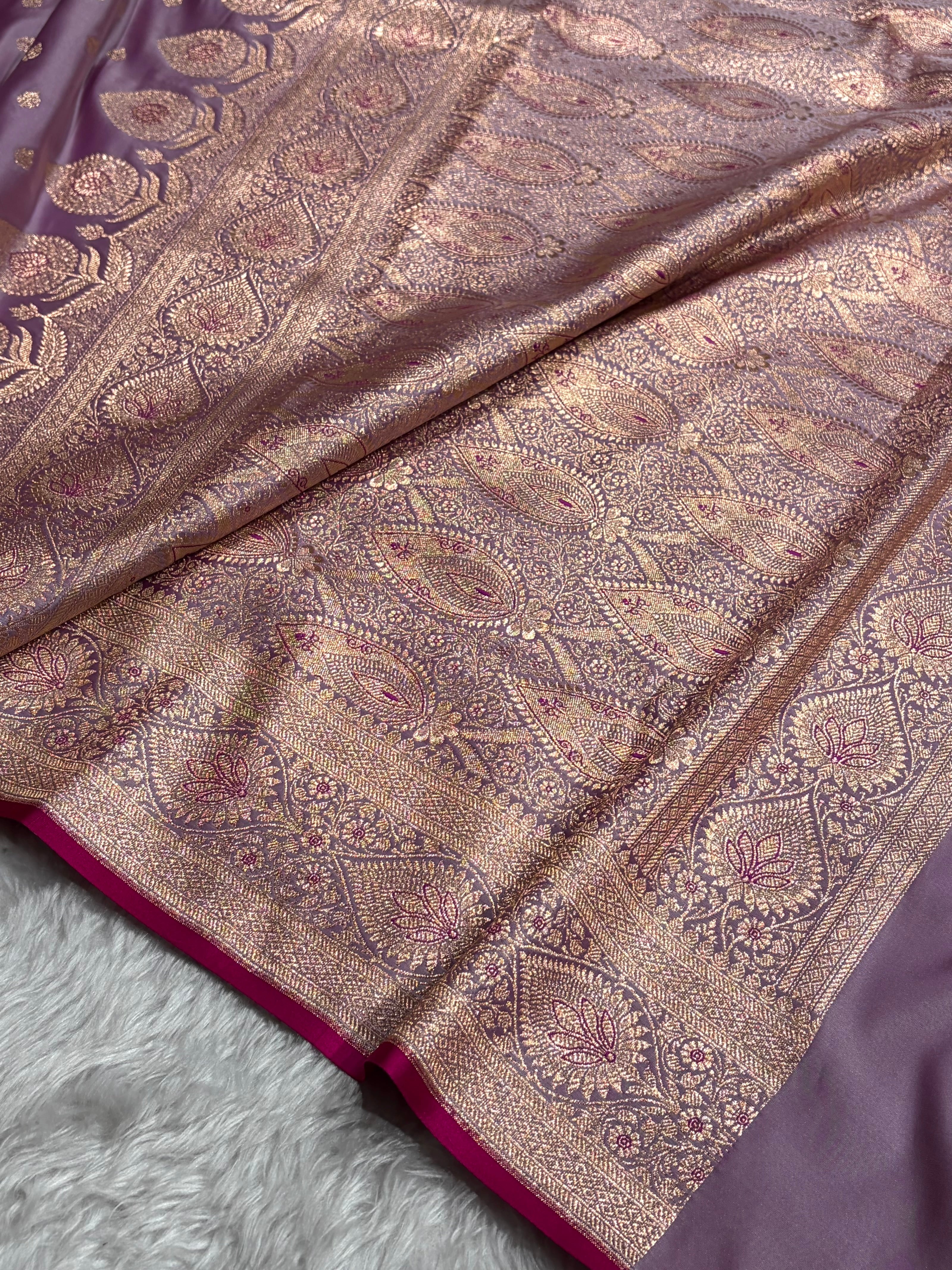 Banarasi Satin Katan Silk Saree In Grape Shades SK10