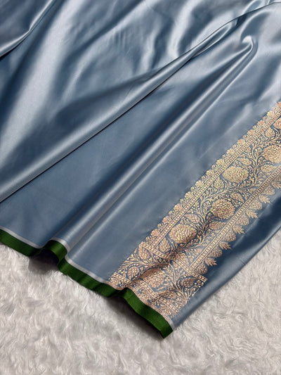 Banarasi Pastel German Blue Shades Booti Satin  Katan Silk Saree SK09