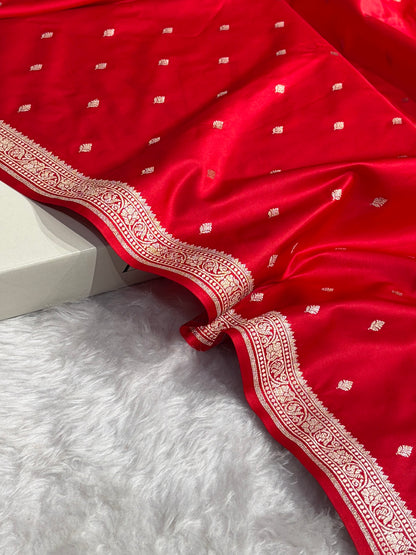 Premium Banarasi Satin Katan Saree in Red Shades SK90