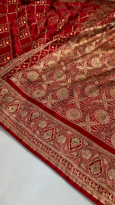 Bridal Red Jaal with Ari and Stone