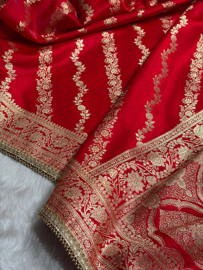 Red Shades Cross Satin Silk Saree with gotta patti SSGP10