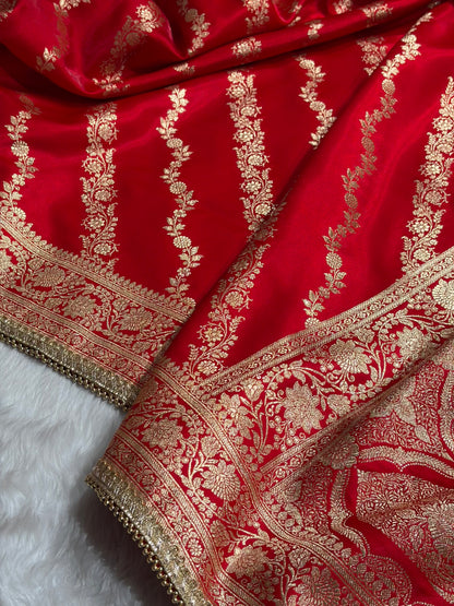 Red Shades Cross Satin Silk Saree with gotta patti SSGP10