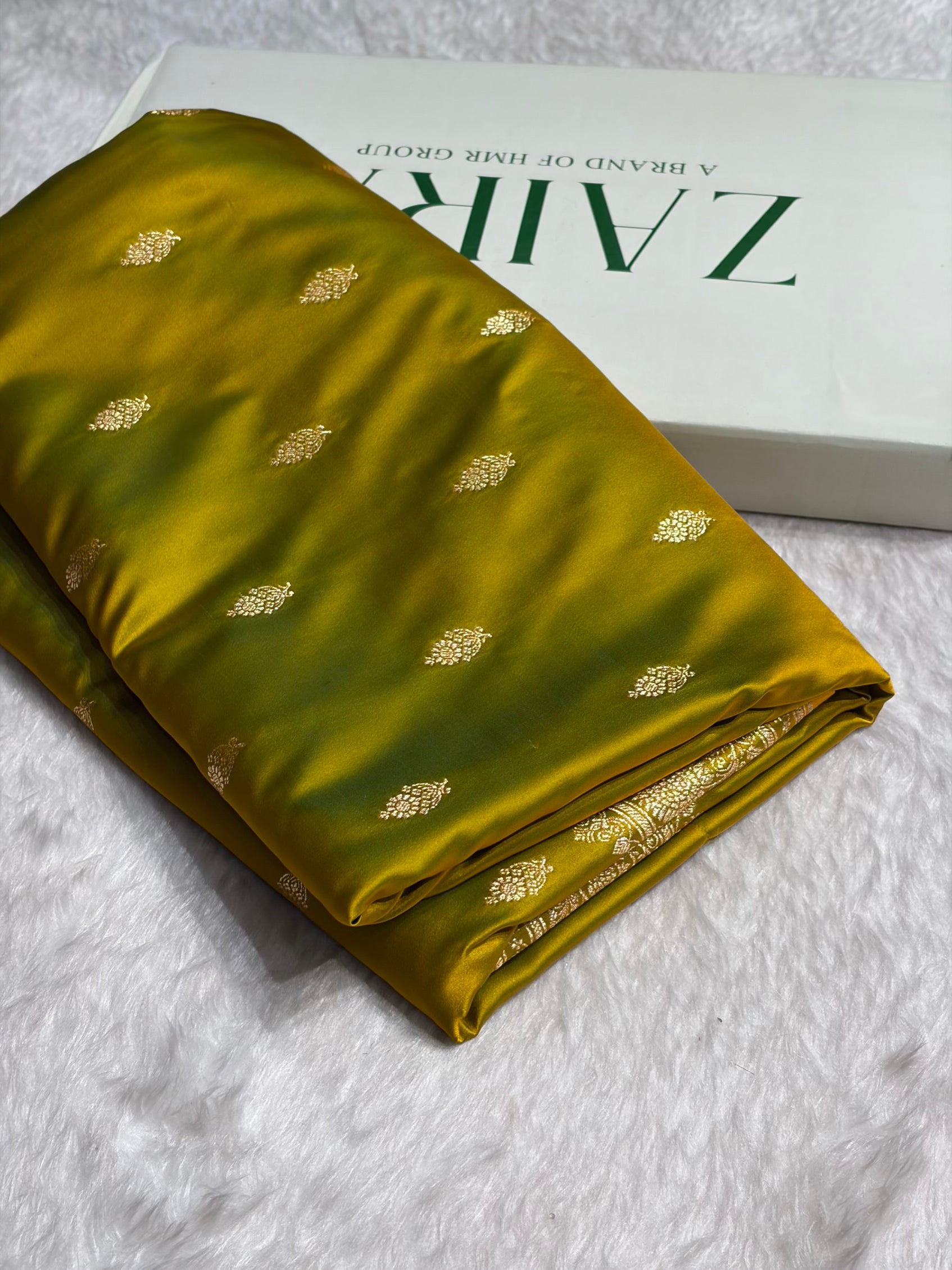 Banarasi Satin Katan Saree in Liril Mehendi Shades SK82