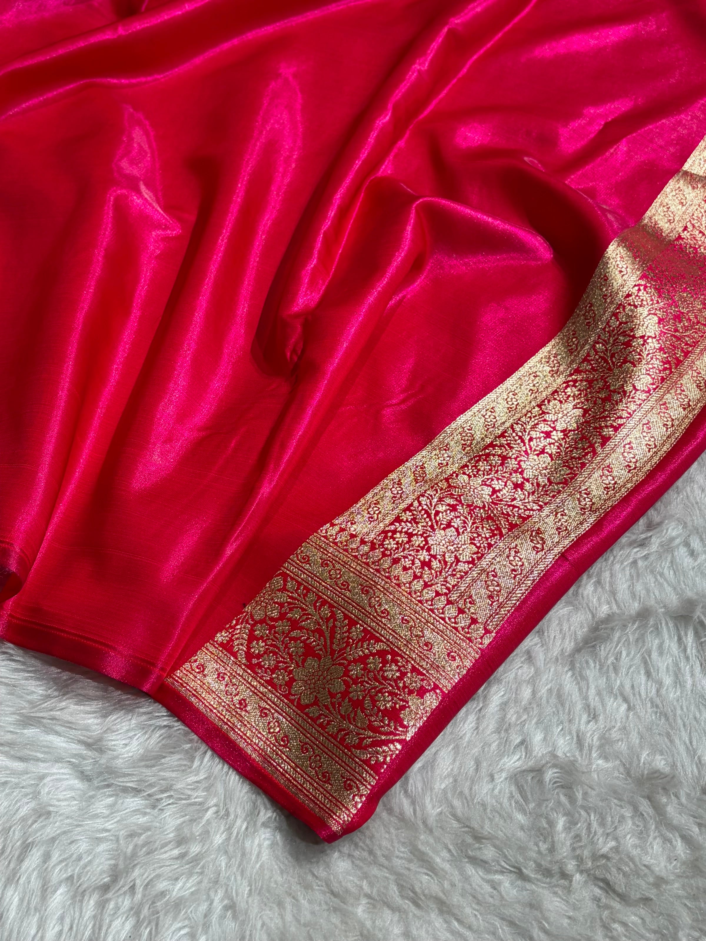 Cross Rani Shades Cross Pattern Banarasi Satin Silk Saree SS50