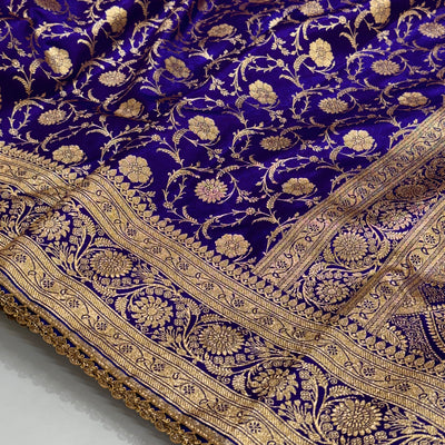 Ultra Light Weight Satin Silk Royal Purple Shades with Gotta Patti