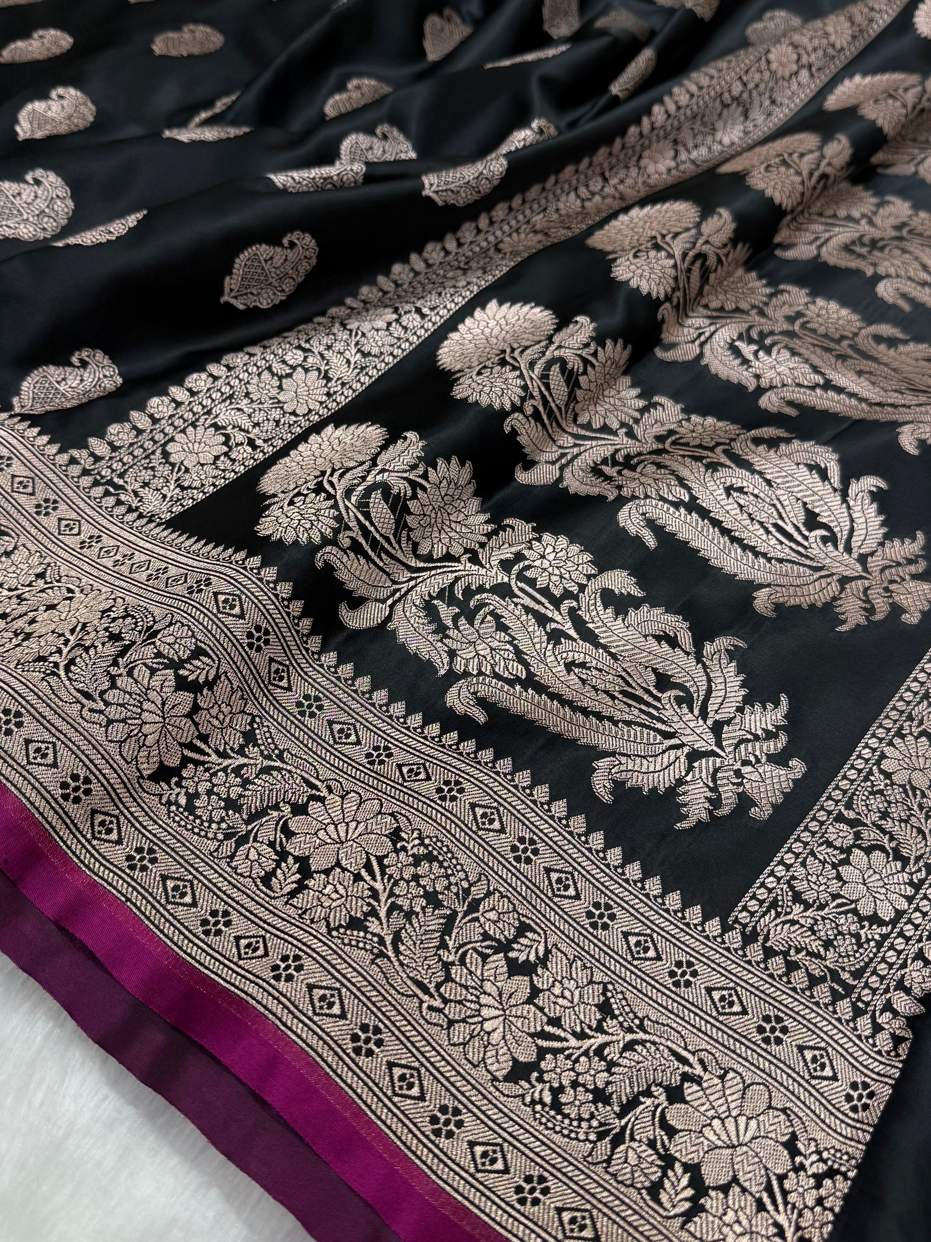 Black Paisley Motif Mashru Silk MSM 76