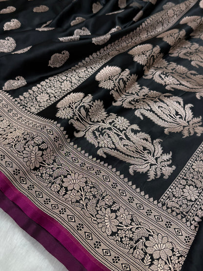 Black Paisley Motif Mashru Silk MSM 76