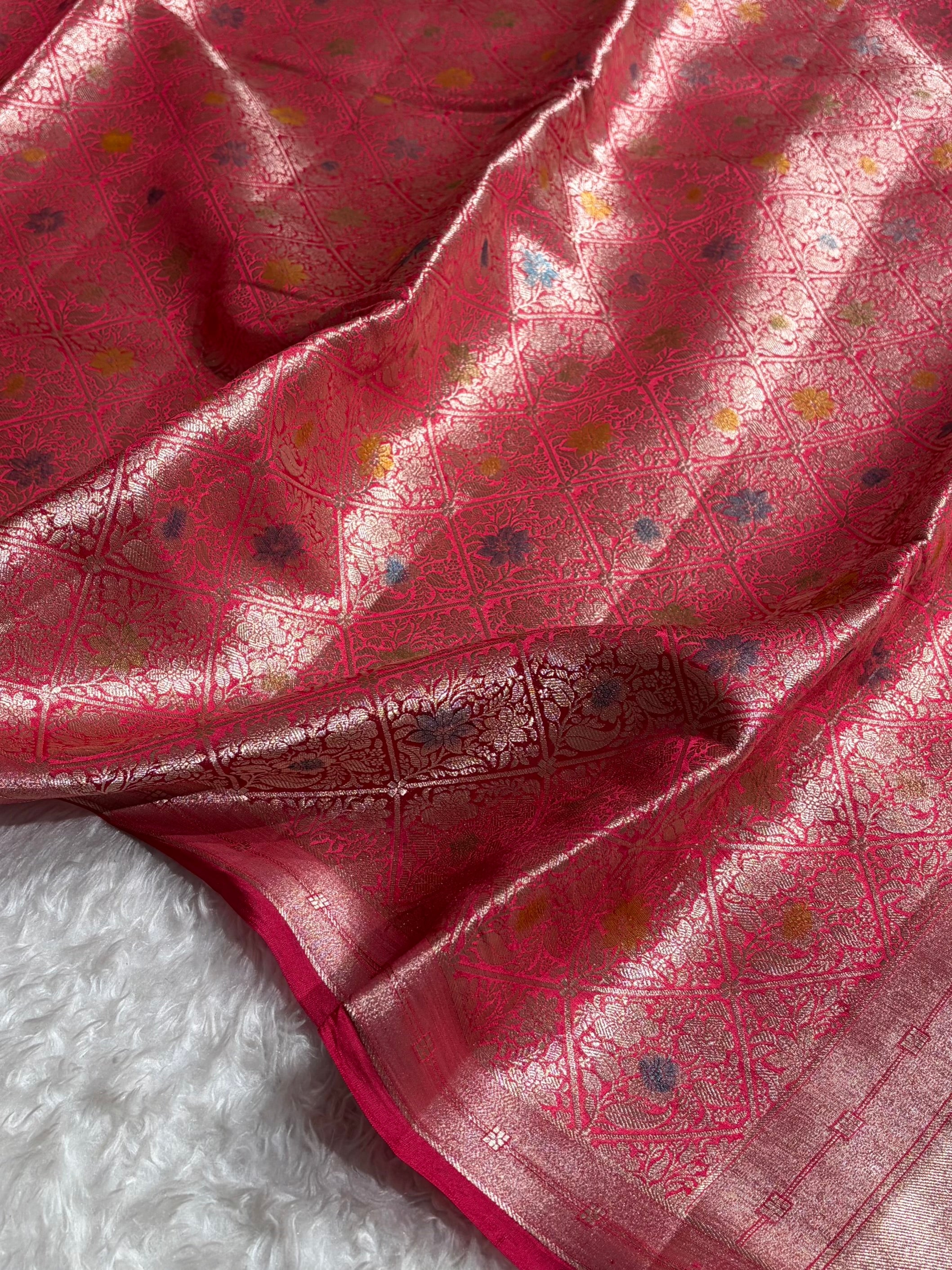 Banarasi Rani Shade Flower Minakari Brocade Pure Caramel Mango Silk Saree CS-19