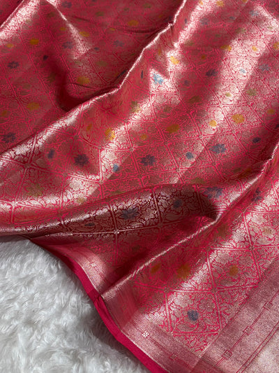 Banarasi Rani Shade Flower Minakari Brocade Pure Caramel Mango Silk Saree CS-19