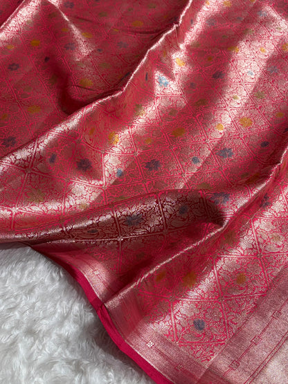 Banarasi Rani Shade Flower Minakari Brocade Pure Caramel Mango Silk Saree CS-19