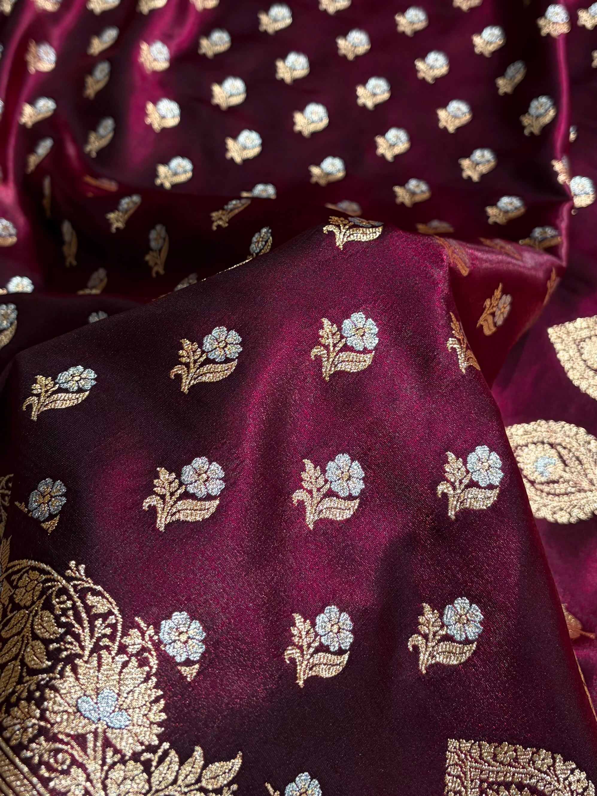 Banarasi Satin Silk Meena Boota in Wine Shades SS38