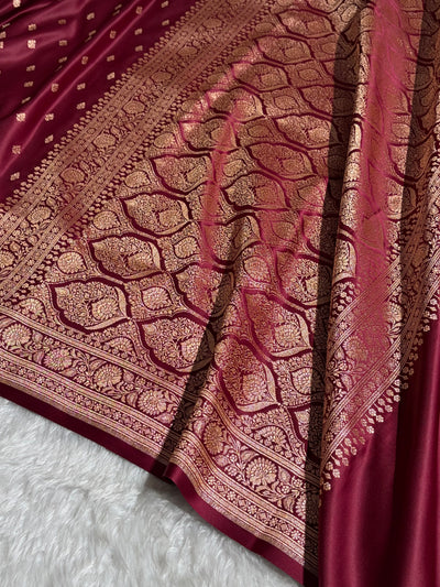 Banarasi Boota Katan Silk Saree In Garnet Shades SK03