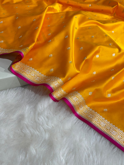 Premium Banarasi Satin Katan Saree in Mustard Gold Shades SK90