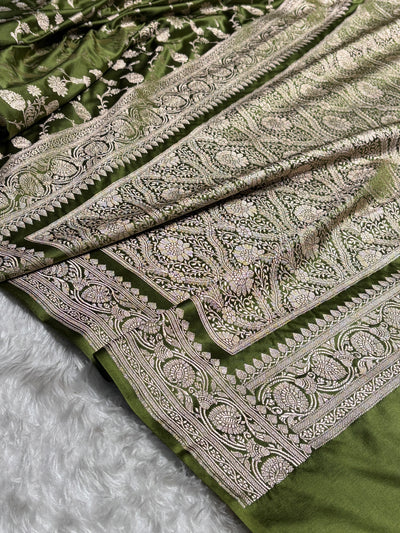 Mehendi Green Shades Jaal Mashru Silk Saree MCS42